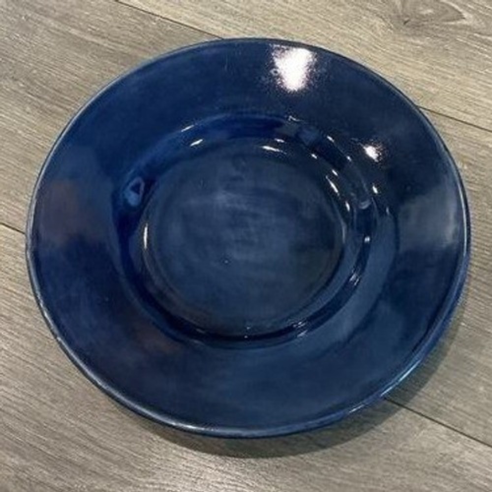 Pottery Barn Sausalito Pasta Bowl Blue Stoneware Glazed Rim Plate Mediterranean